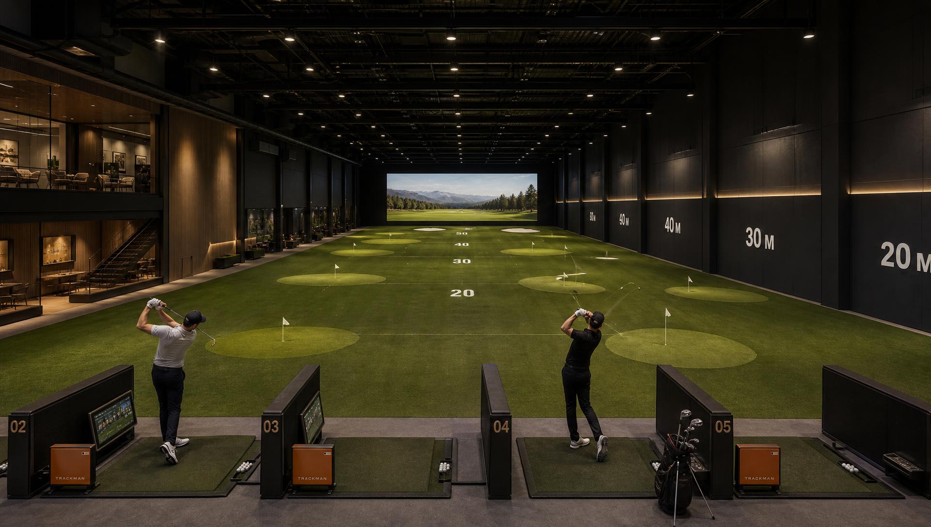 Konceptbild av The Progress 50 meter långa indoor range med sex slagplatser och tolv målgreener